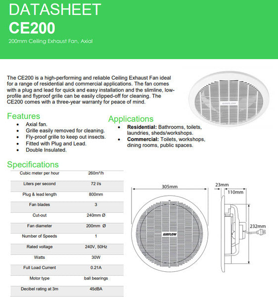 CLIPSAL CEILING EXHAUST FAN 200MM