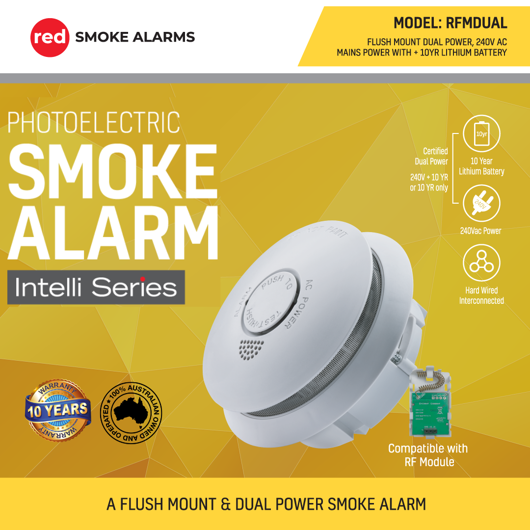 RED PHOTOELECTRIC RECESSED FLUSH SMOKE ALARM 240V