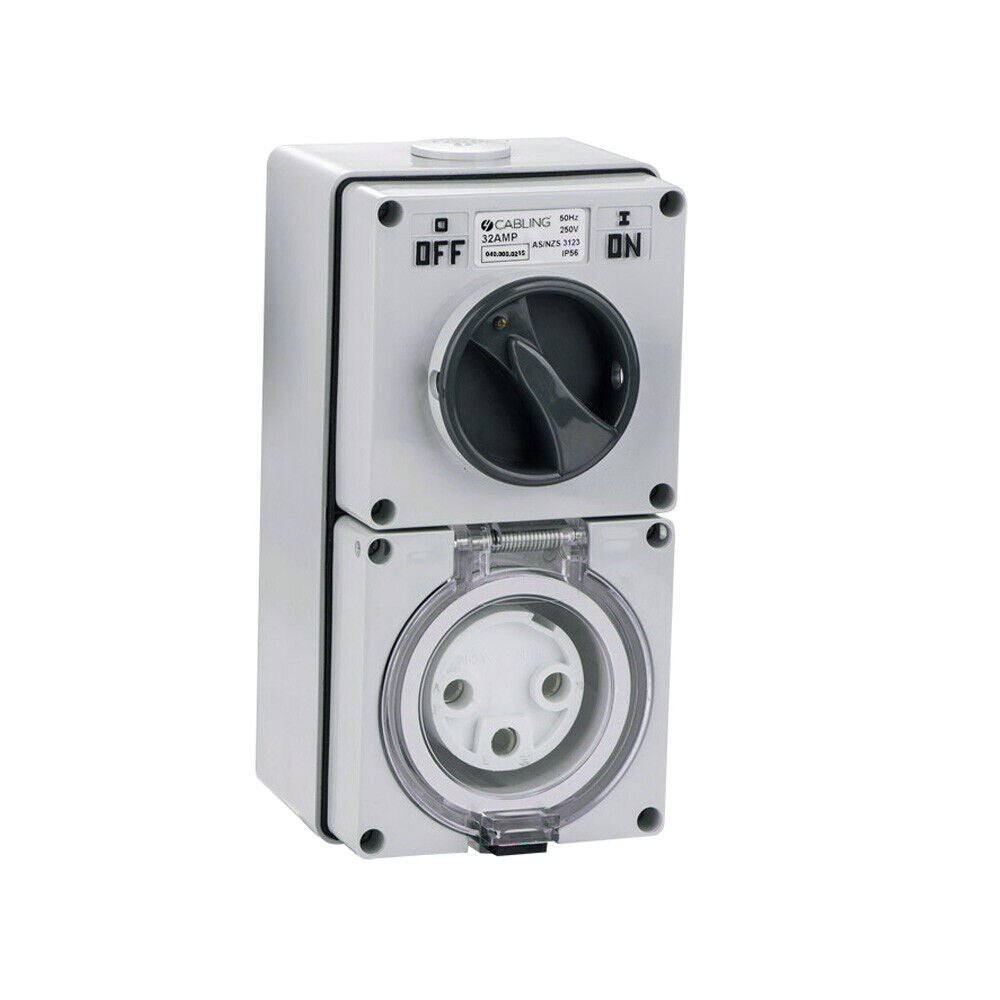 COMBINATION SWITCHED SOCKET 3 ROUND PIN IP66 250V 32A NLS